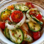 Marinated Cucumbers, Onions, and Tomatoes for Refreshing Flavor!
