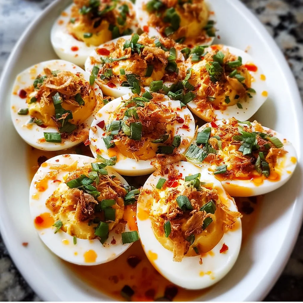 Spicy Chili Garlic Deviled Eggs That Will Ignite Your Tastebuds!