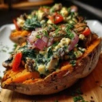 Stuffed Sweet Potatoes with Spinach, Mushroom, Feta & Lemon Tahini: A Flavorful Delight!