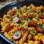 One-Skillet Spicy Honey BBQ Sausage & Pasta is Irresistible!