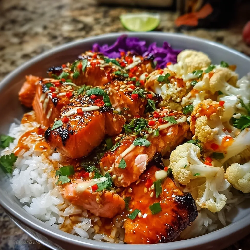 Spicy Sriracha Honey Salmon Bowl Recipe that Delights!.
