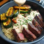 Grilled Steak Bowl with Creamy Sauce & Grilled Zucchini that Excites Your Taste Buds!