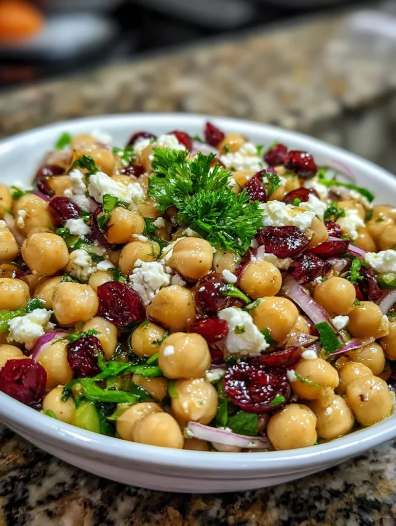 Feta and Cranberry Chickpea Salad with Lemon Vinaigrette delights your taste buds!