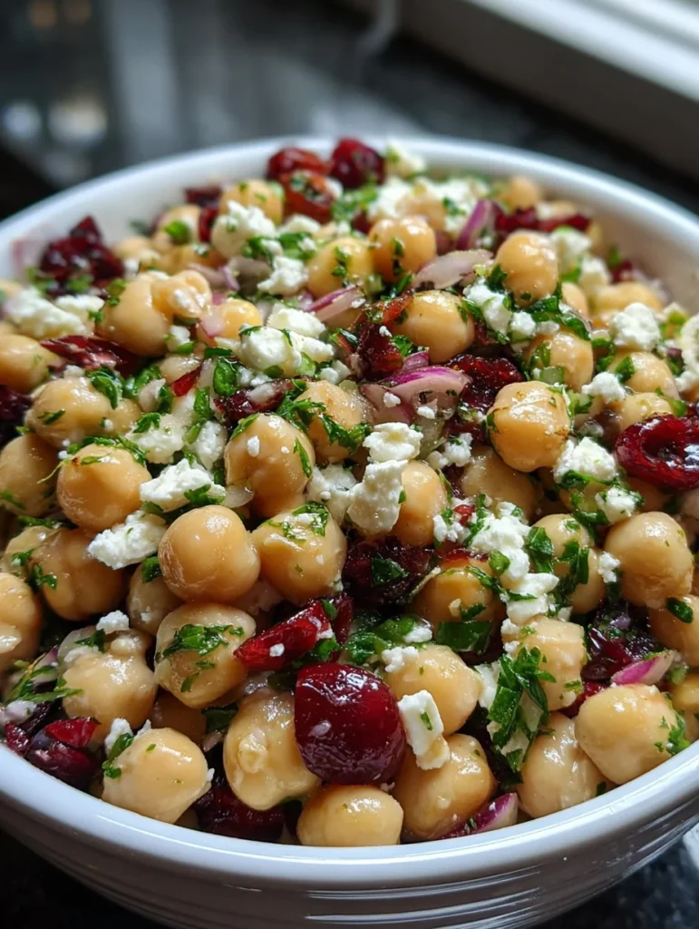 Feta and Cranberry Chickpea Salad with Lemon Vinaigrette delights your taste buds!