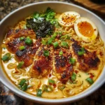 Fiery Chicken Ramen with Creamy Garlic Sauce delights your taste buds!