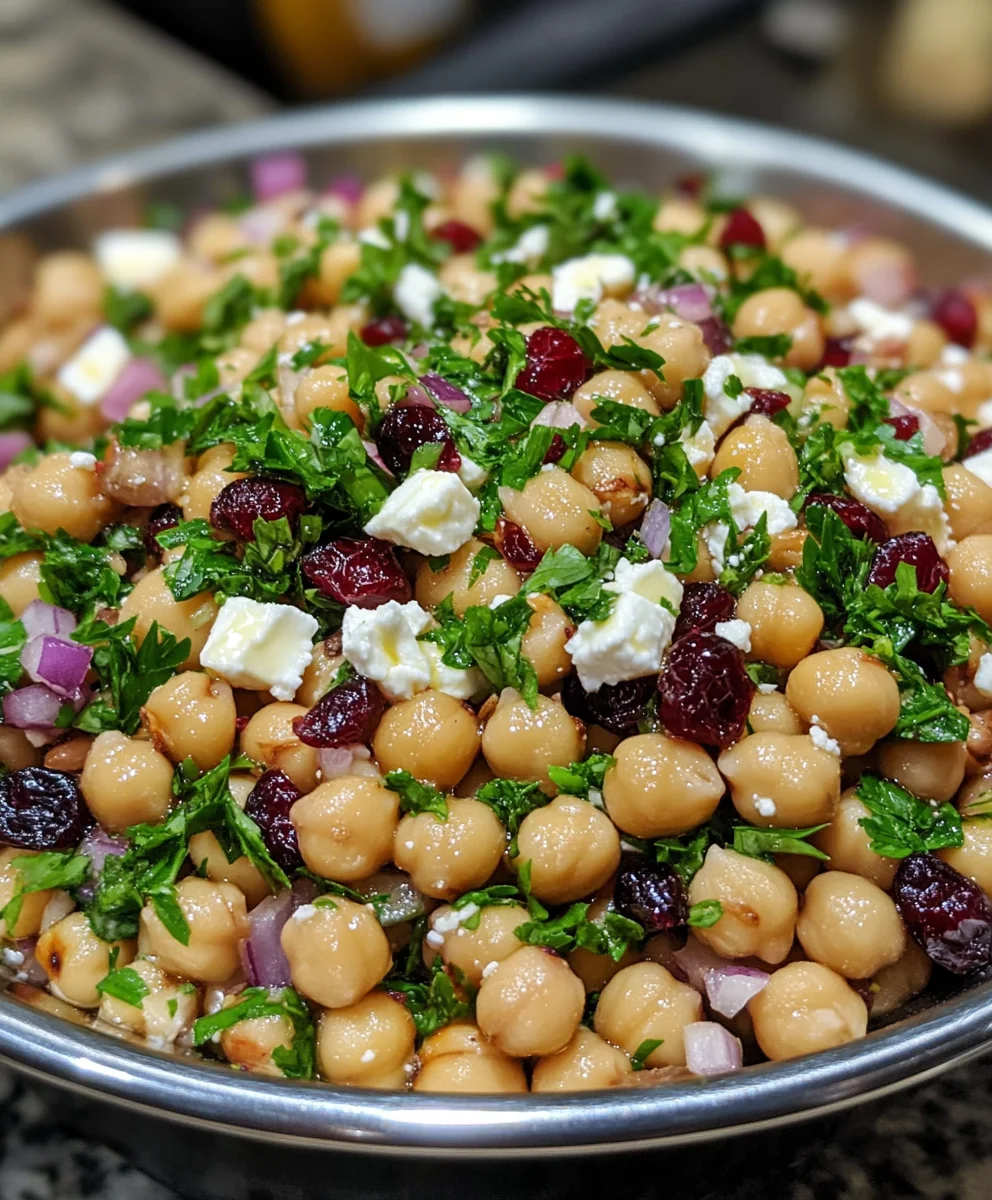 Feta and Cranberry Chickpea Salad with Lemon Vinaigrette delights your taste buds!