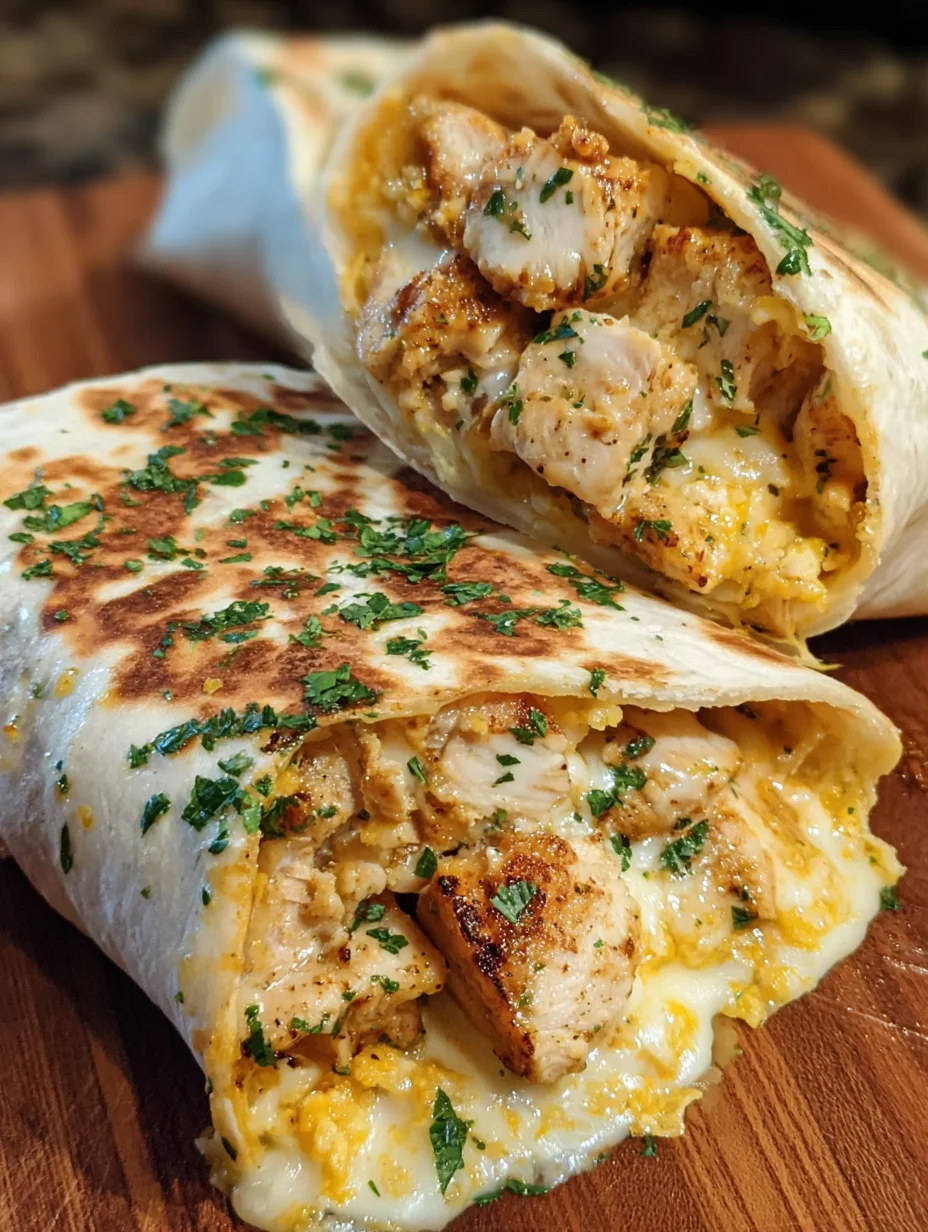 Ooey-Gooey Cheesy Garlic Chicken Wraps