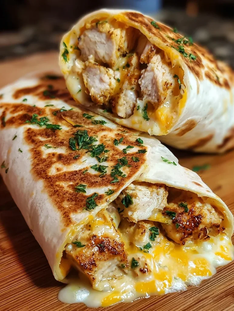 Ooey-Gooey Cheesy Garlic Chicken Wraps