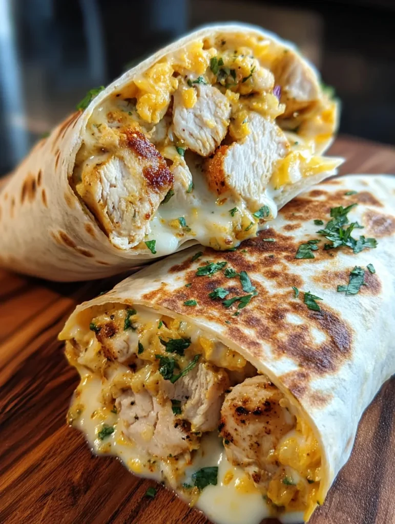 Ooey-Gooey Cheesy Garlic Chicken Wraps