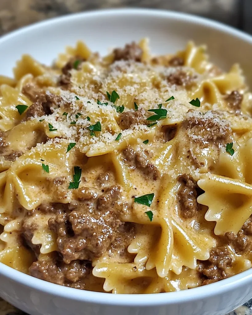 Creamy Parmesan Garlic Beef Bowtie Pasta: A Dish to Savor!