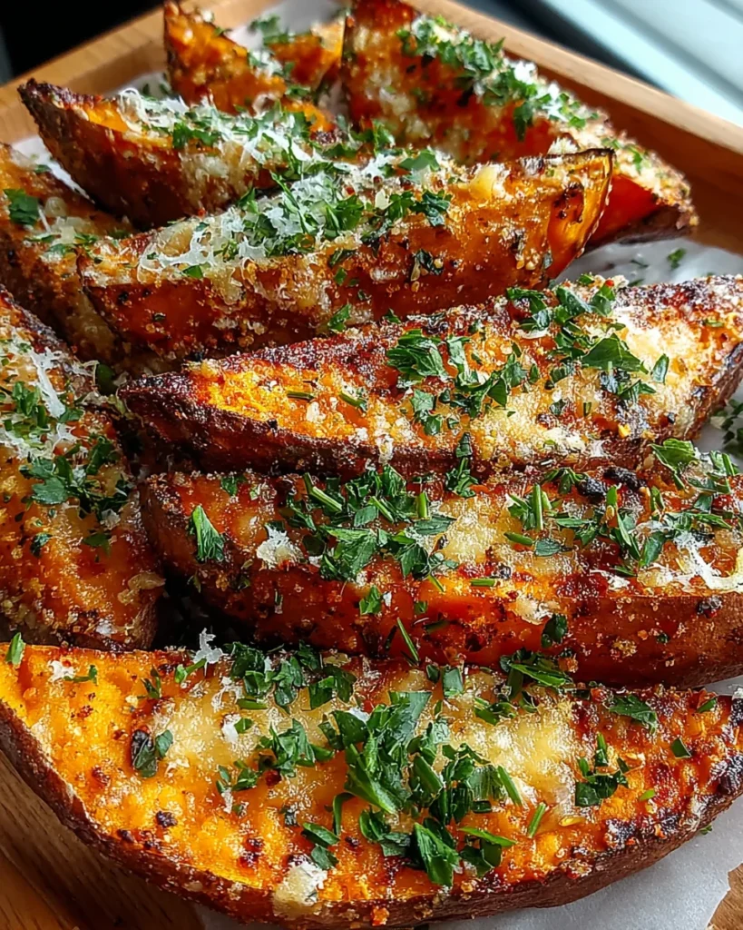 Garlic Parmesan Sweet Potato Wedges