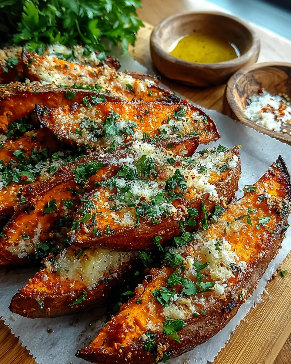 Garlic Parmesan Sweet Potato Wedges