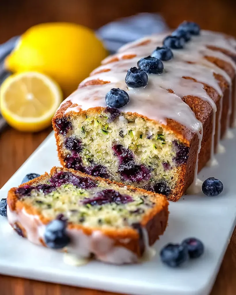 Moist Blueberry Zucchini Bread with a Lemon Glaze