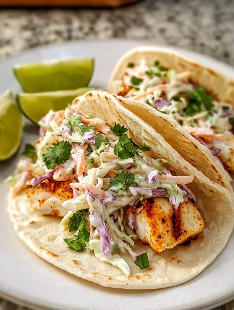 Quick Grilled Fish Tacos with Cabbage Slaw
