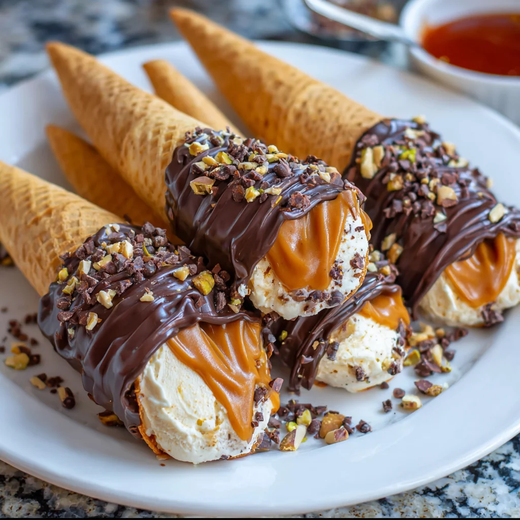 Chocolate Caramel Waffle Cones