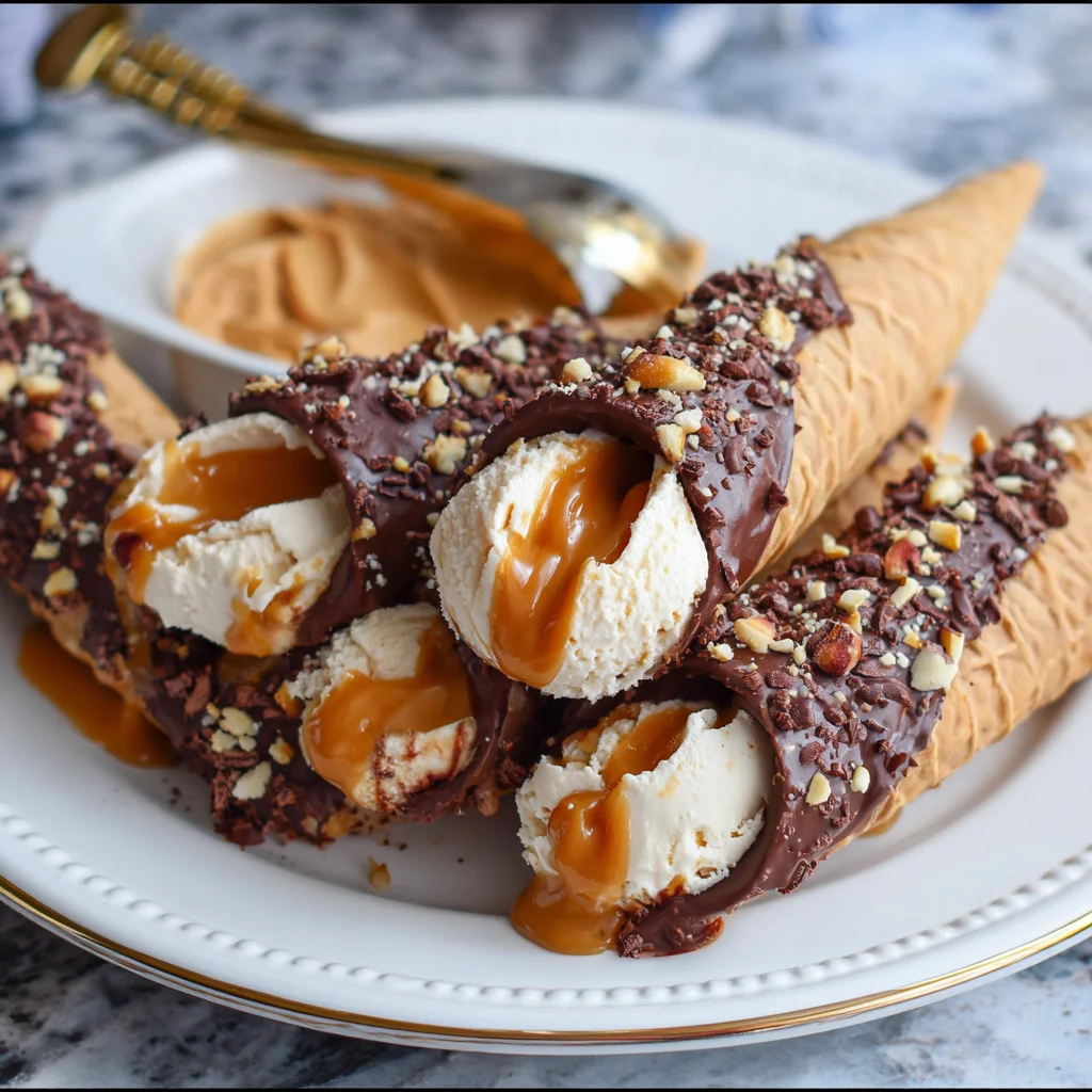 Chocolate Caramel Waffle Cones