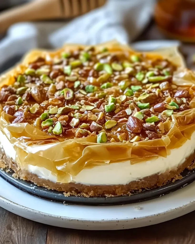 Honey Pistachio Baklava Cheesecake