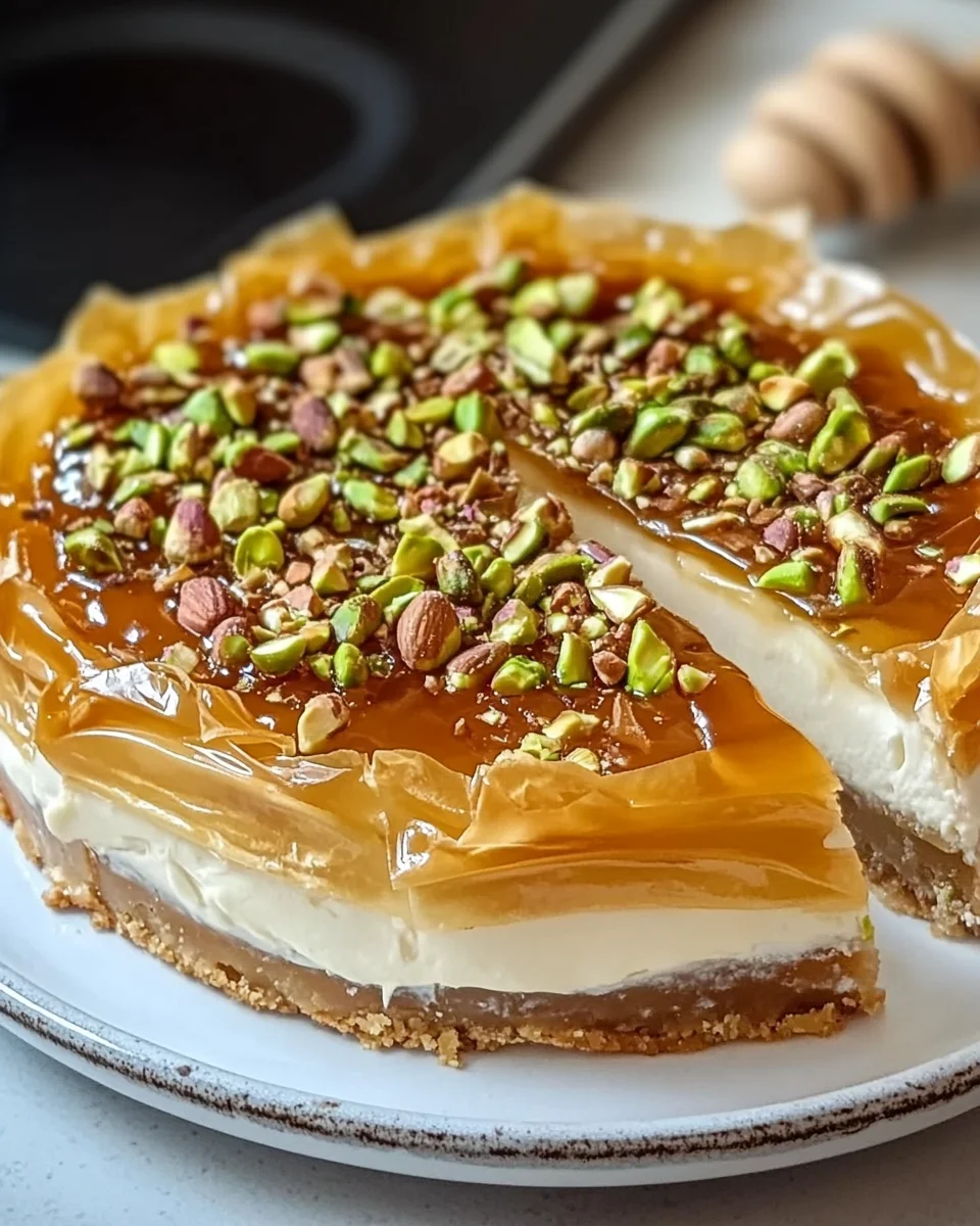 Honey Pistachio Baklava Cheesecake