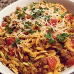 Ground Beef Orzo With Tomato Cream Sauce for Dinner Delight!