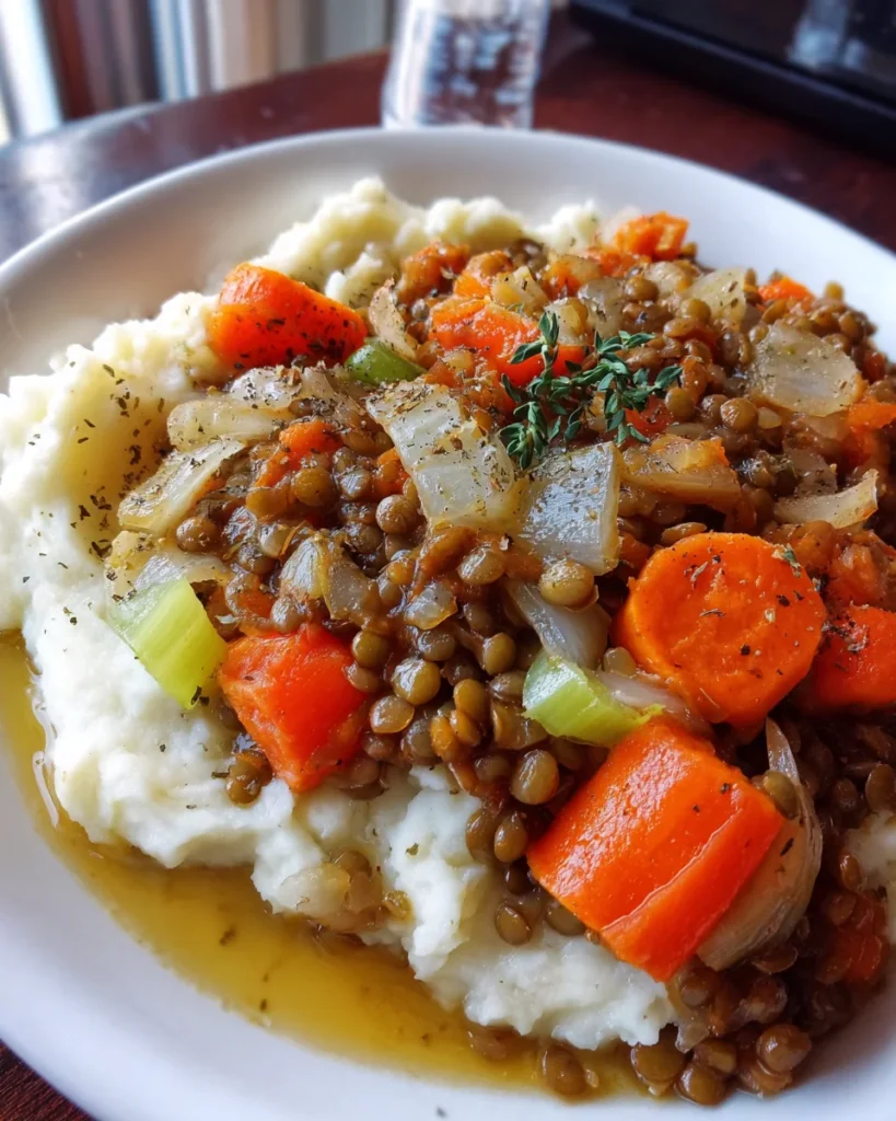 Lentil Stew Over Mashed Potatoes