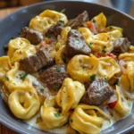 Cheesesteak Tortellini in Creamy Provolone Sauce