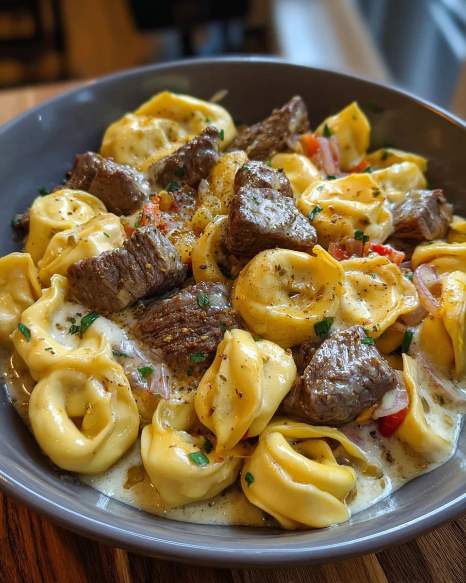 Cheesesteak Tortellini in Creamy Provolone Sauce