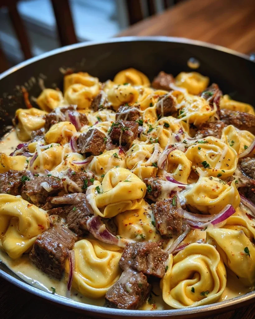 Cheesesteak Tortellini in Creamy Provolone Sauce